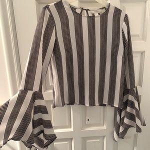 Striped bell sleeve blouse shirt